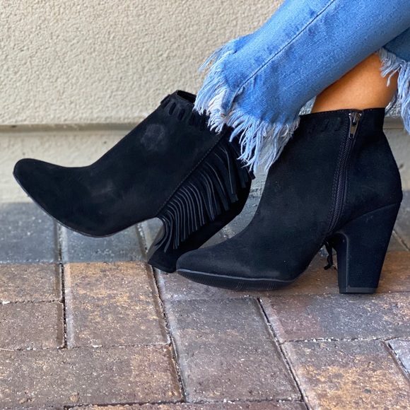 Genuine Distressed Suede Fringe Boho Ankle Boots - Picture 2 of 13